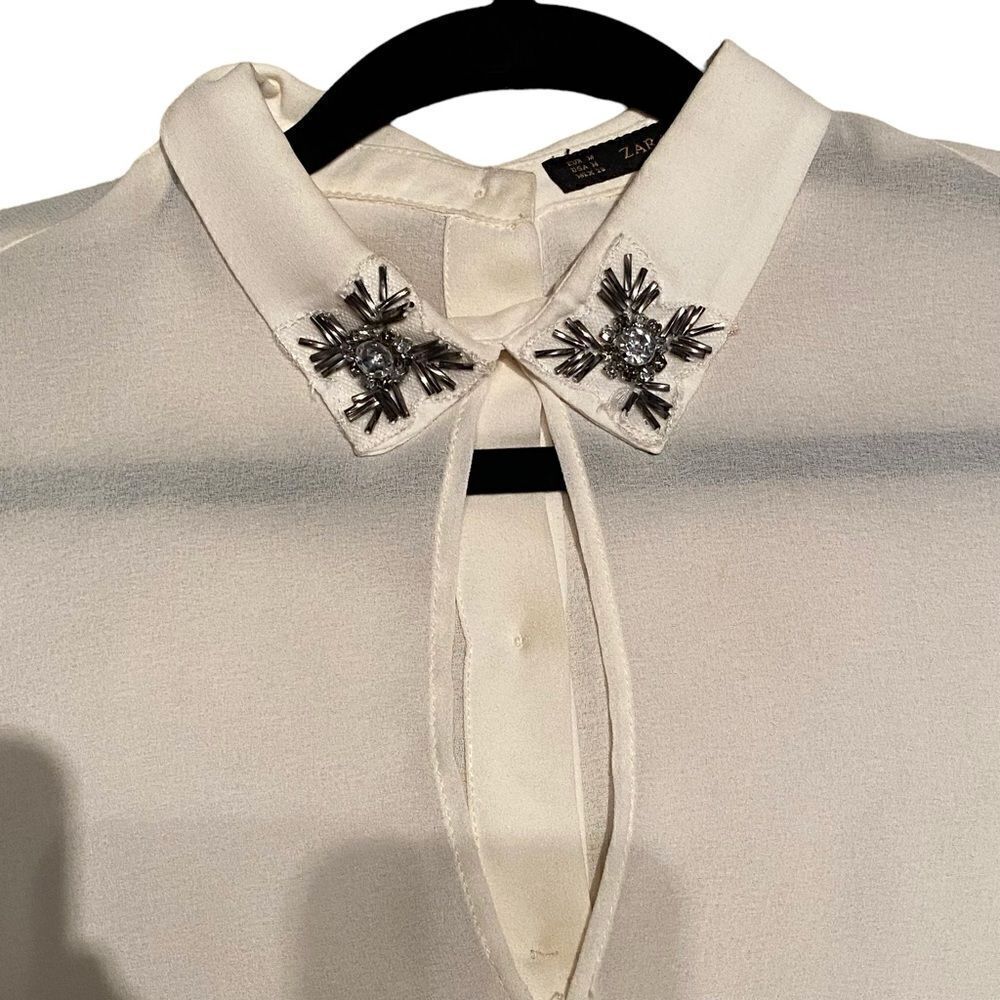 EUC Gorgeous Zara Sheer Blouse with Bejewelled Collar
